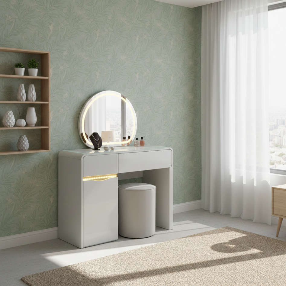 MFurn Luxe LED Modular Dressing Table & Mirror Set  Modern Bedroom Vanity Collection