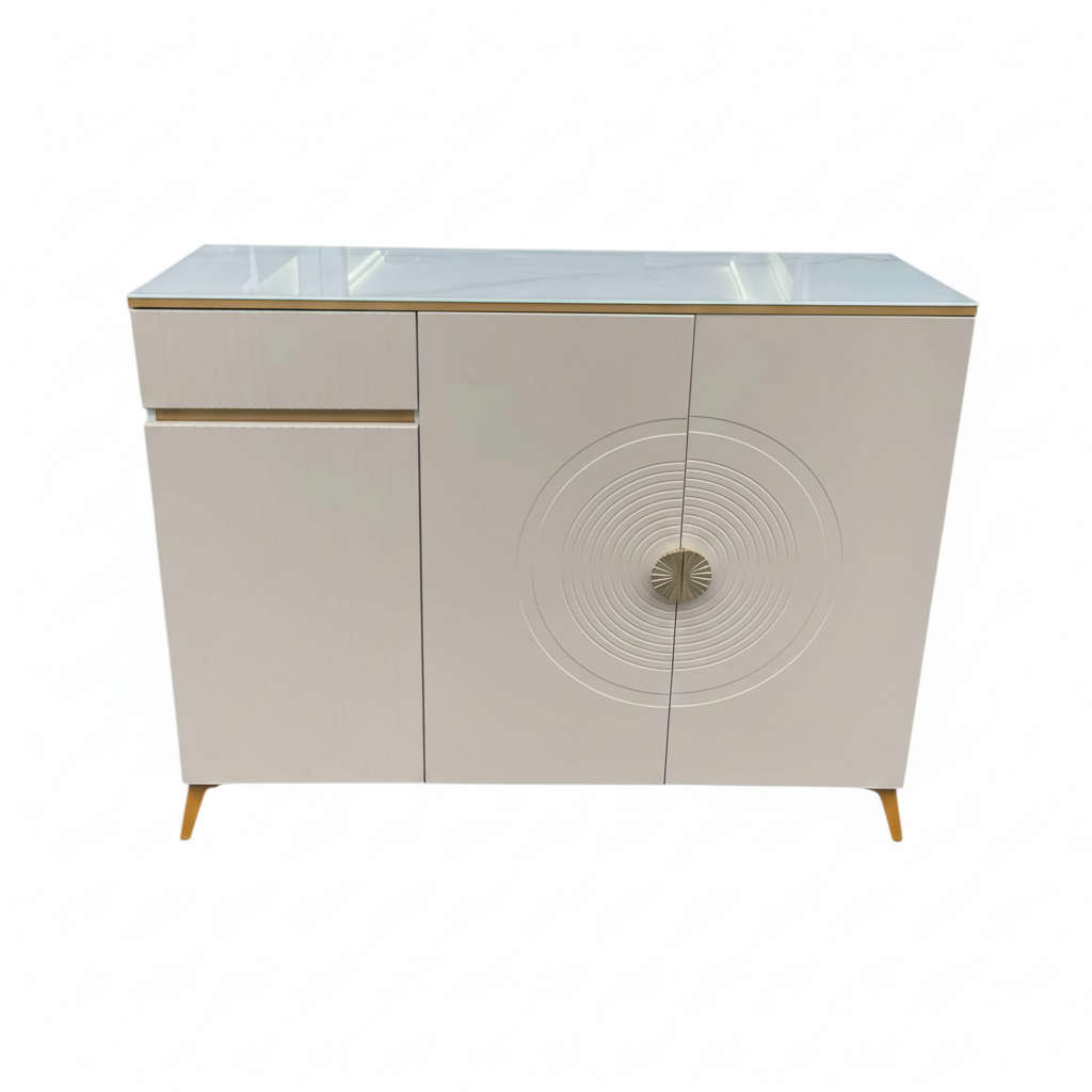 MFurn Modern White & Gold Shoe Cabinet  Slim Entryway Storage