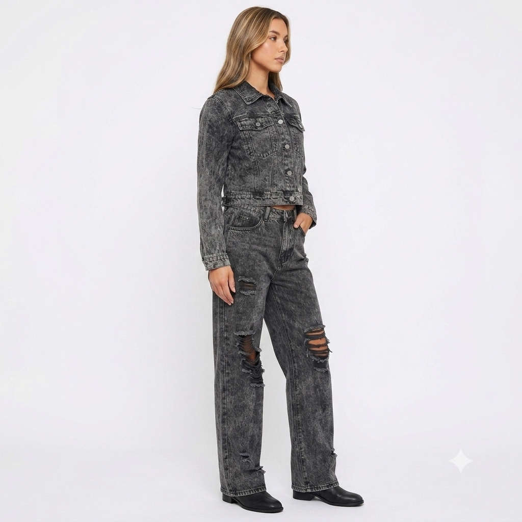 Women's Distressed Cropped Denim Set