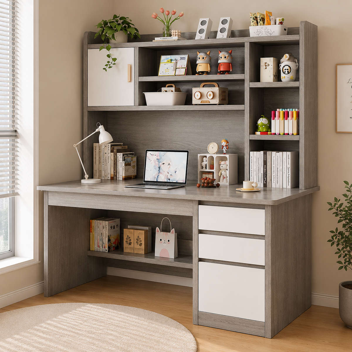 MHome Office Desk With Hutch & Storage Cabinet  120cm - PRE ORDER