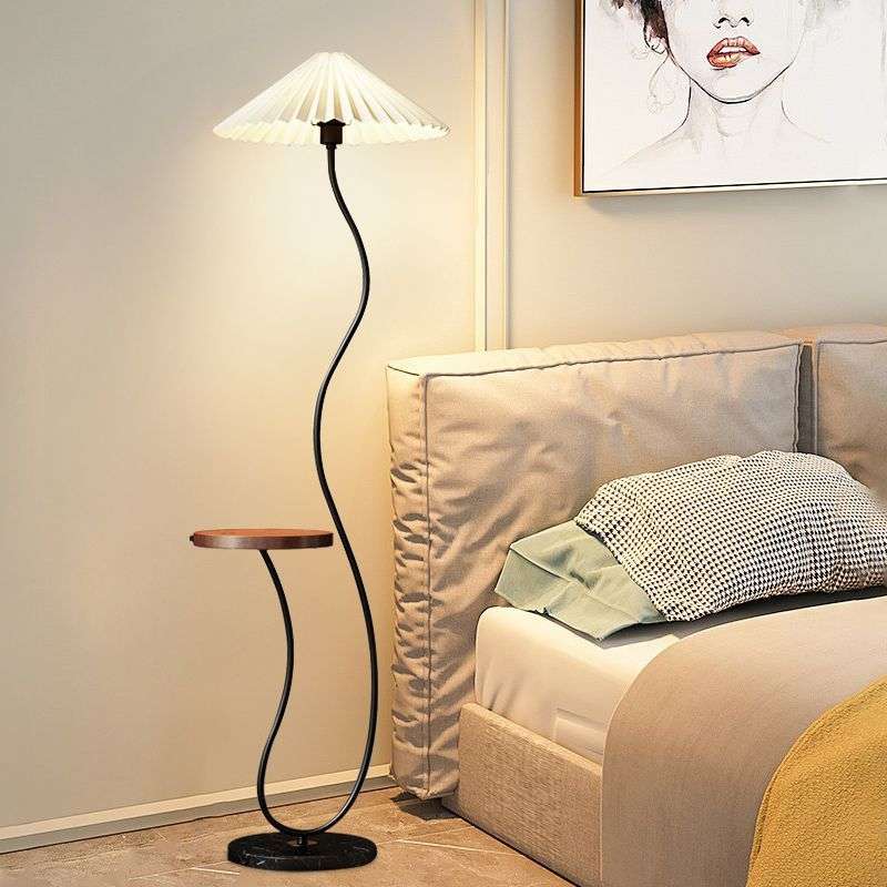 MFurn Standing Modern Floor Lamp with Integrated Wooden Tray Table