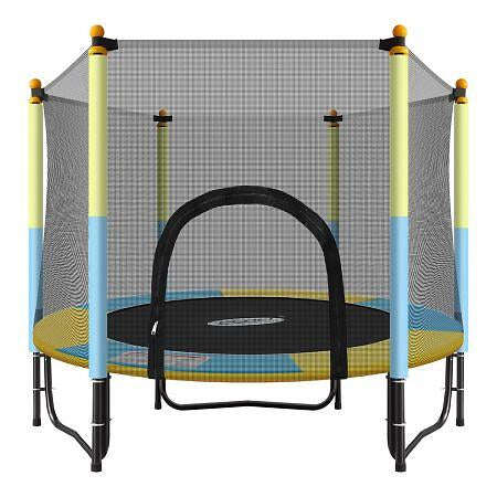 Round Kids Trampoline Indoor Outdoor Rebounder w/Safety Enclosure Net- 140x110cm