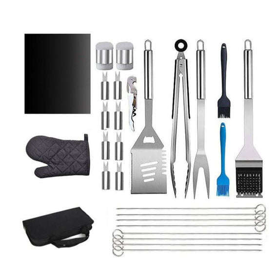 27-Piece Stainless Steel BBQ Grill Tools Set  Heavy-Duty Braai Accessories Kit