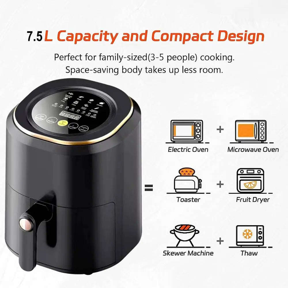 Air Fryer Digital Touch Screen Cooker Low Oil Timer Oven Frying Fryer Silvercrest 7.5L inc 2pc To...
