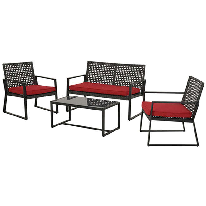 MFurn Maggie Inspirations 4-Piece Black Patio Conversation Set with Red Cushions