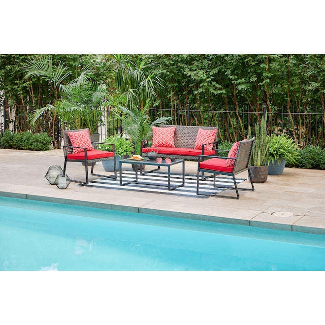 MFurn Maggie Inspirations 4-Piece Black Patio Conversation Set with Red Cushions