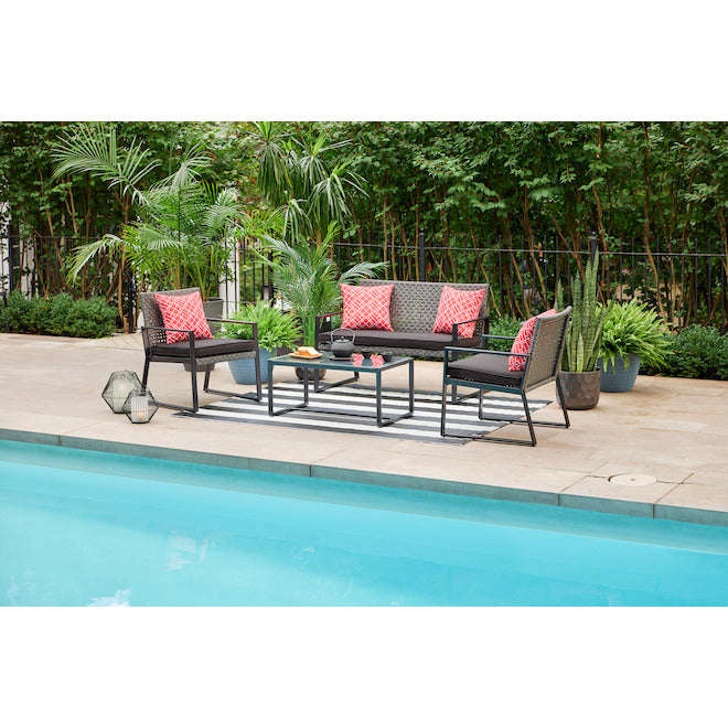 MFurn Maggie Inspirations 4-Piece Black Patio Conversation Set with Red Cushions