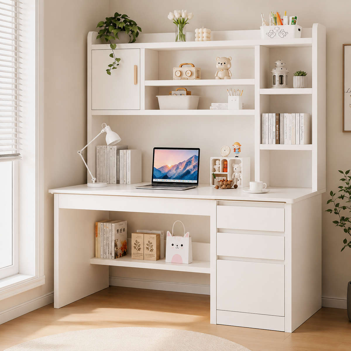 MHome Office Desk With Hutch & Storage Cabinet  120cm - PRE ORDER