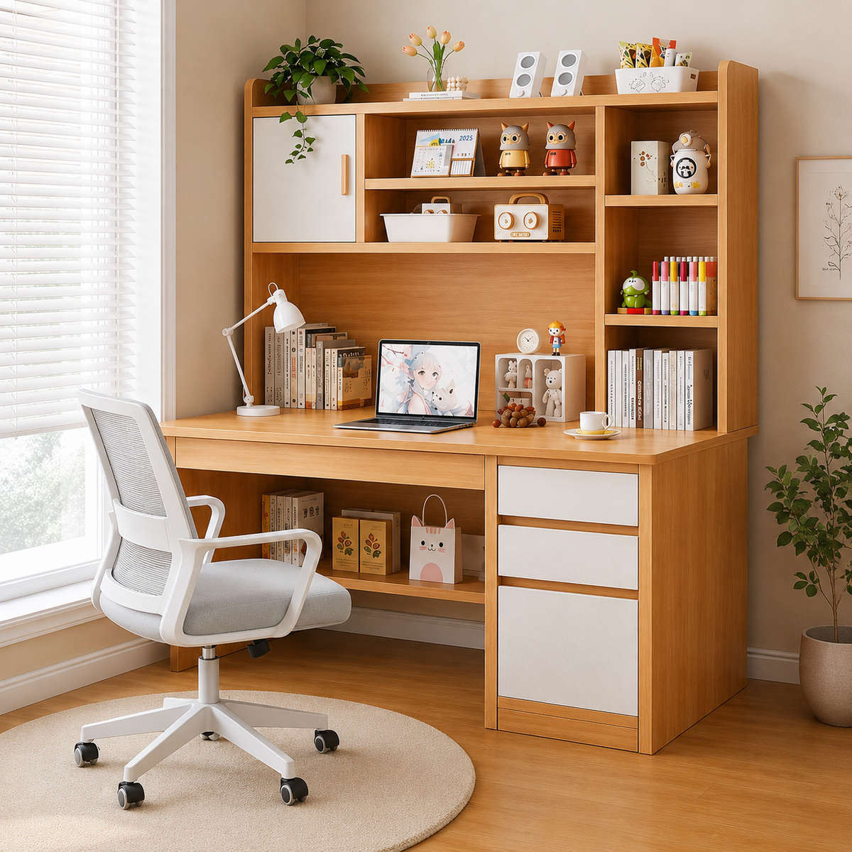 MHome Office Desk With Hutch & Storage Cabinet  120cm - PRE ORDER