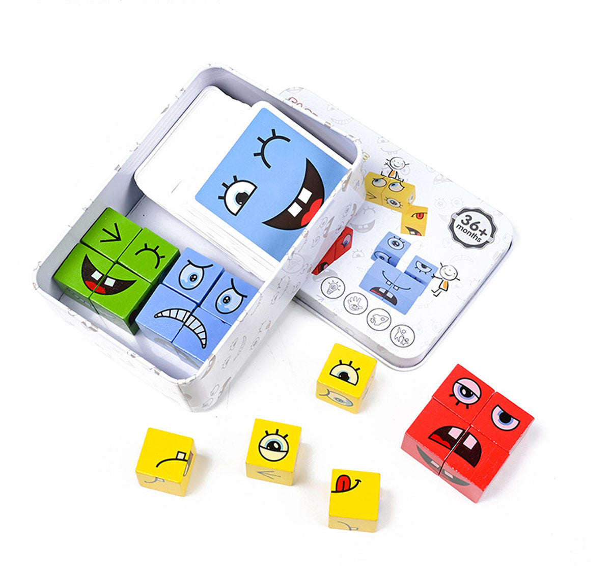MKids Cube Face Change Puzzle  Wooden 3D Building Blocks Educational Toy