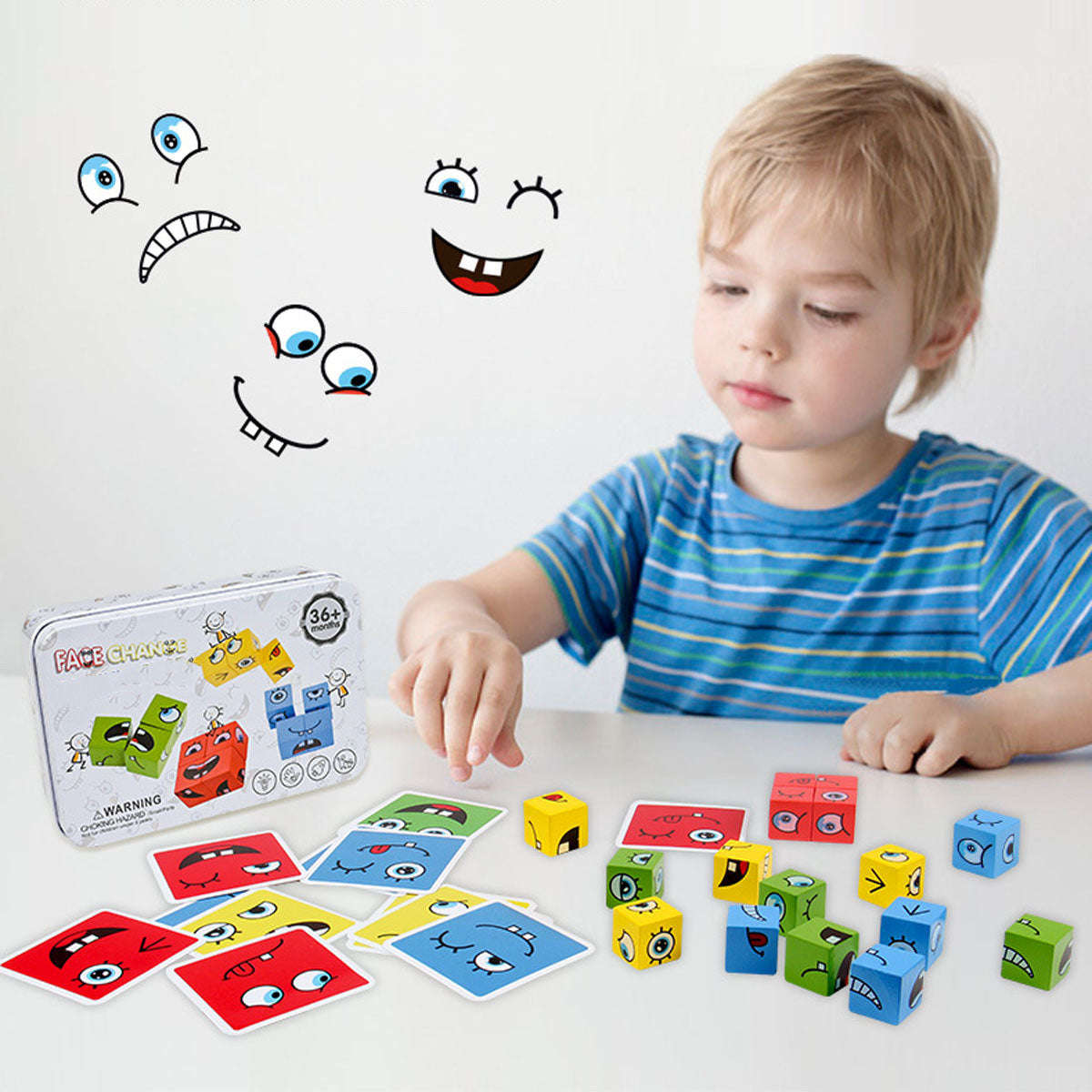 MKids Cube Face Change Puzzle  Wooden 3D Building Blocks Educational Toy