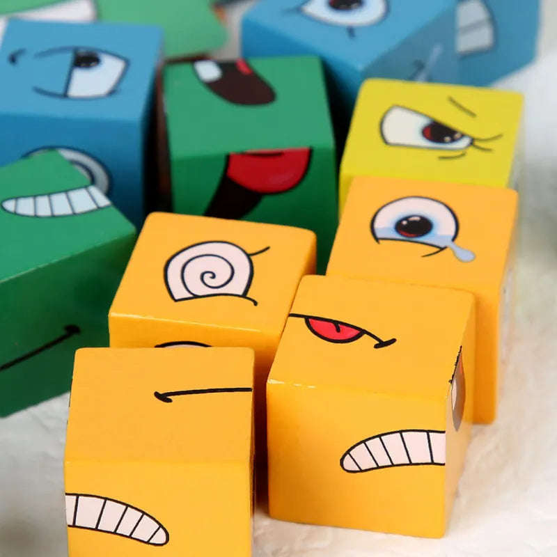 MKids Cube Face Change Puzzle  Wooden 3D Building Blocks Educational Toy