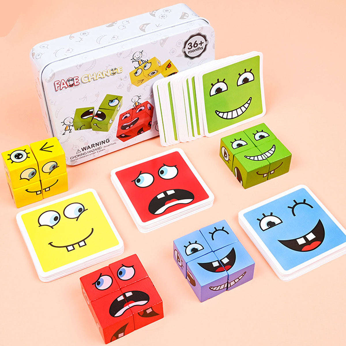 MKids Cube Face Change Puzzle  Wooden 3D Building Blocks Educational Toy