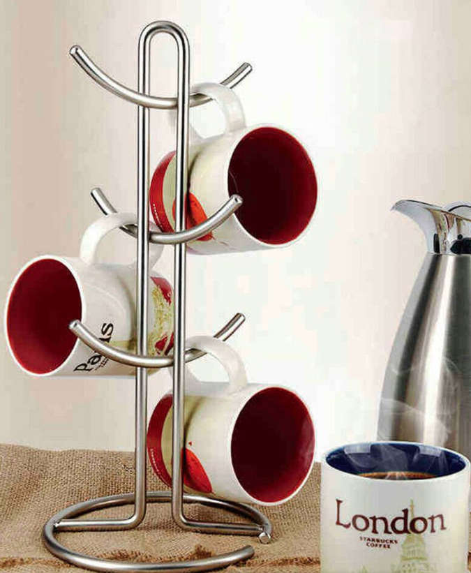 Heavy Duty Stainless Steel 6 Cup Mug Tree Stand Kitchen Cups Holder