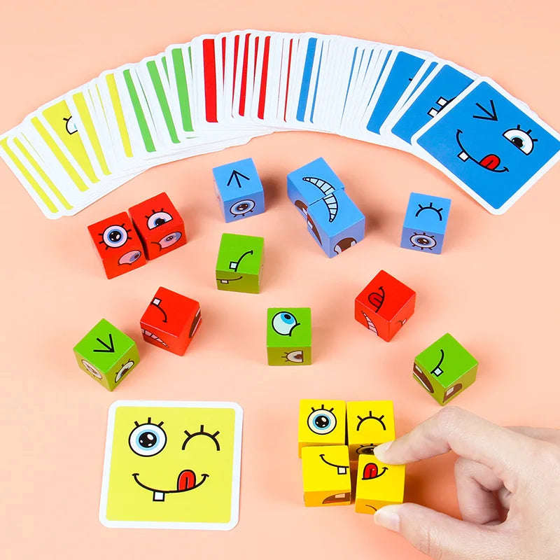 MKids Cube Face Change Puzzle  Wooden 3D Building Blocks Educational Toy