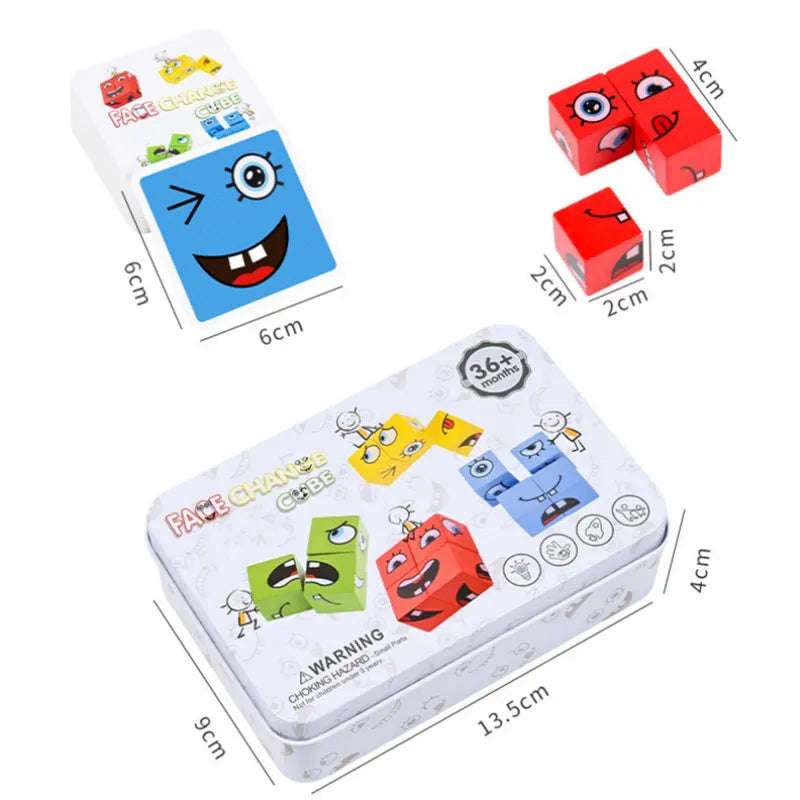MKids Cube Face Change Puzzle  Wooden 3D Building Blocks Educational Toy