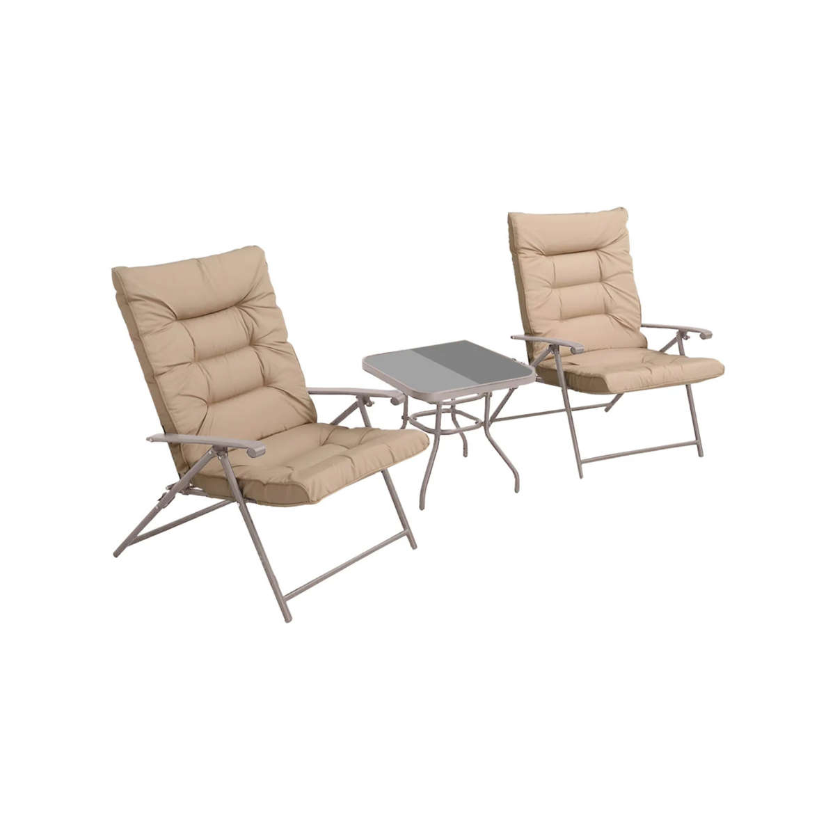MFurn Ventura 3 Piece Folding Patio Set With Padded Chairs And Table