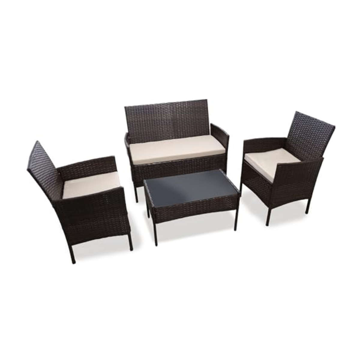 MFurn Tiny Inspired 4 Piece Rattan Garden Furniture Set With Cushions And Glass Table