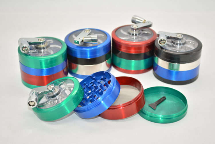 Aluminum Cannabis, Tobacco Grinder with Clear Cover and Handle
