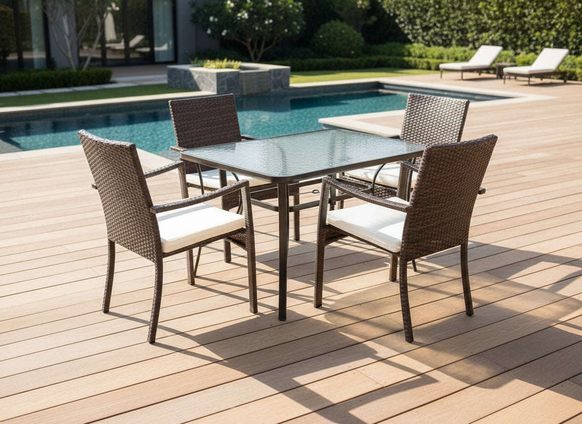 MFurn Studio 5-Piece Outdoor Patio Dining Set with Tempered Glass Table and Cushioned Chairs