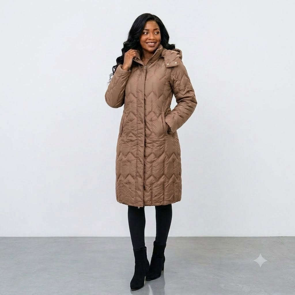 Women's Hooded Long Puffer Jacket  Quilted Winter Coat