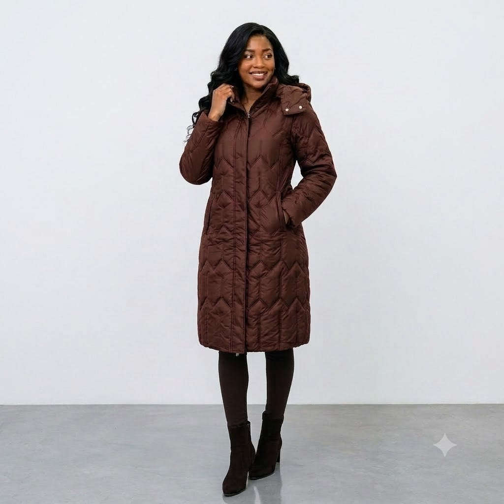 Women's Hooded Long Puffer Jacket  Quilted Winter Coat