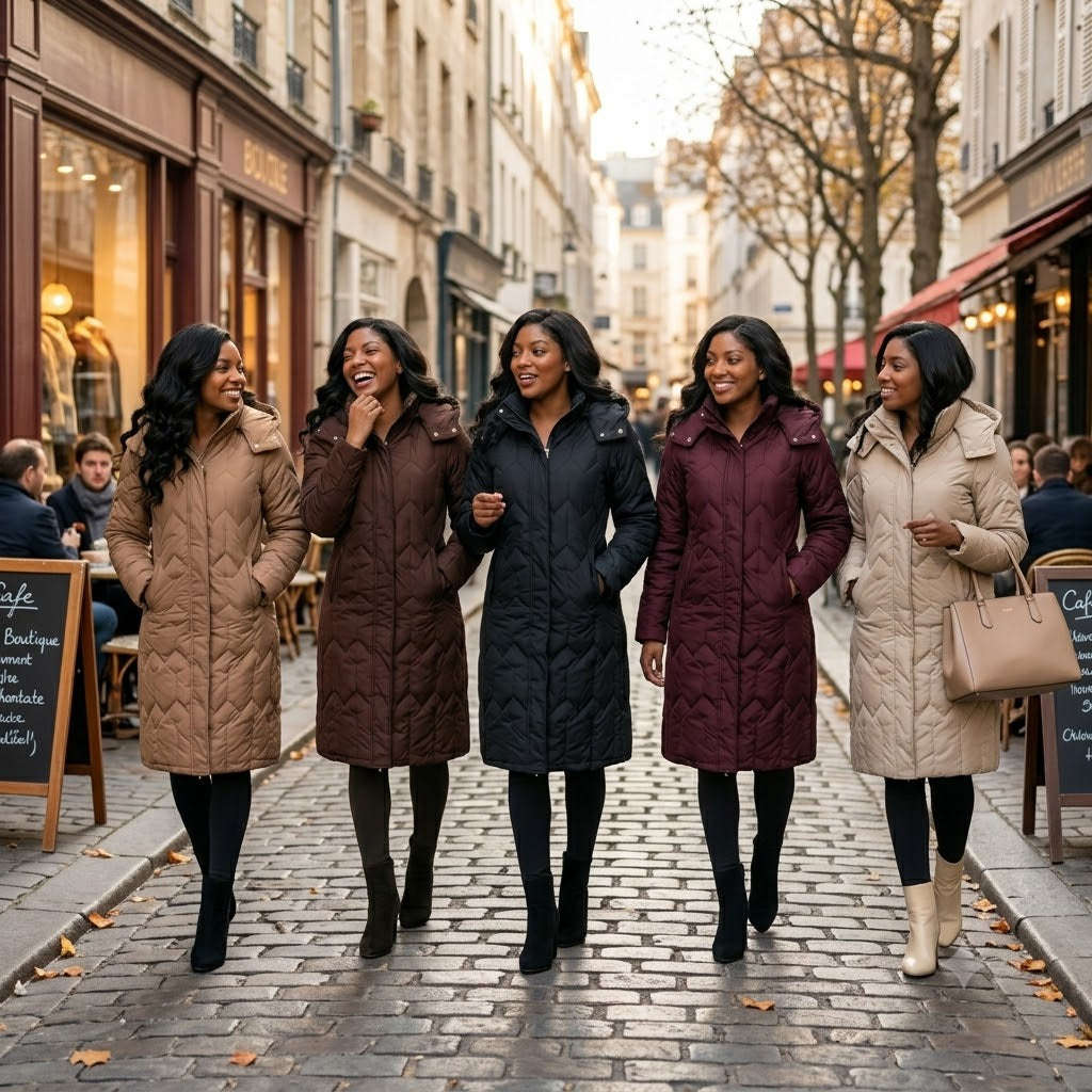 Women's Hooded Long Puffer Jacket  Quilted Winter Coat