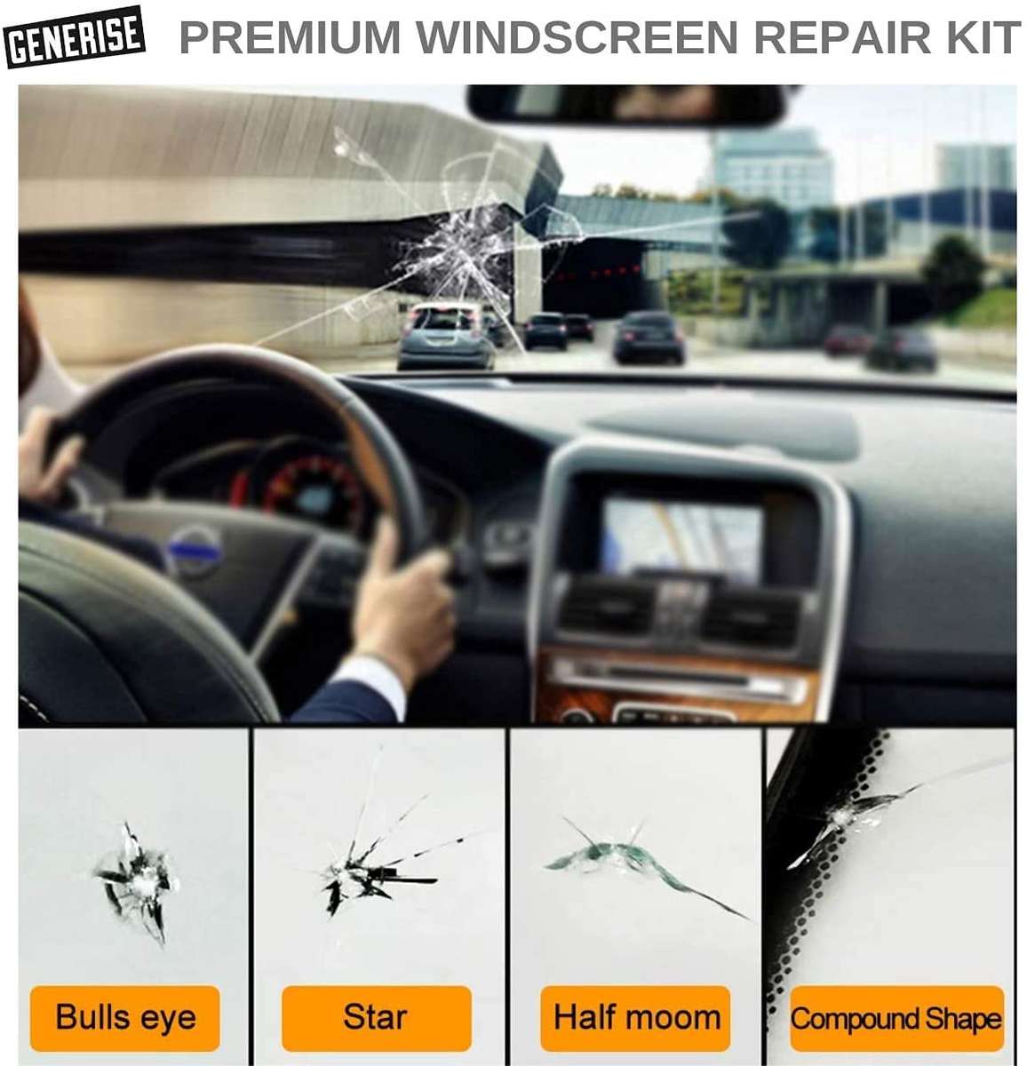 Windscreen Repair Kit Auto Windscreen Chip Repair Kit Tool for Chips, Cracks & Glass Repair - Inc...