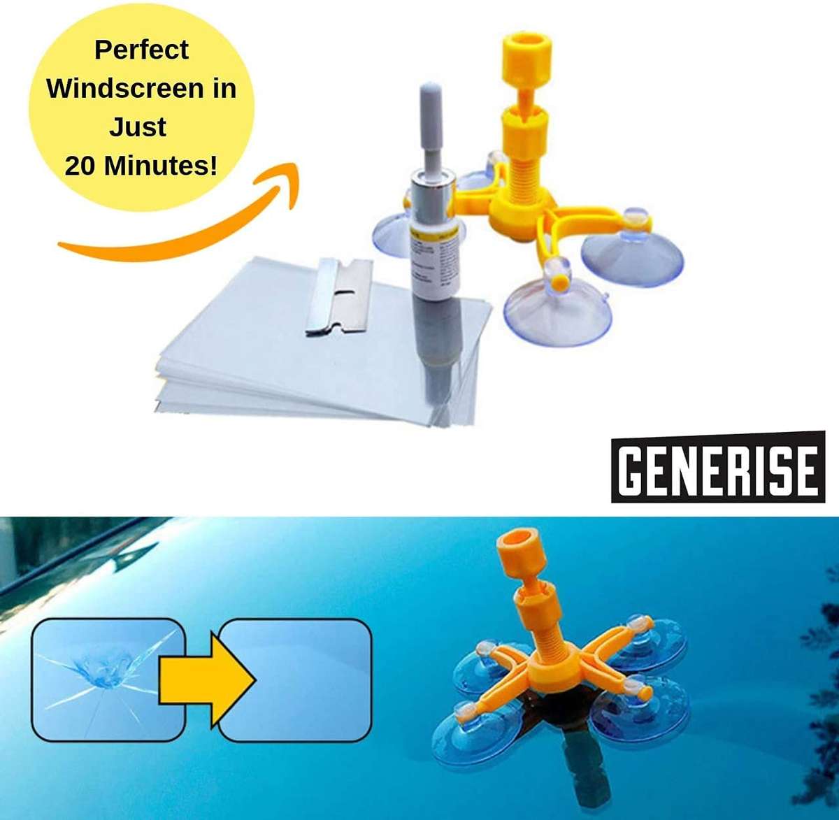 Windscreen Repair Kit Auto Windscreen Chip Repair Kit Tool for Chips, Cracks & Glass Repair - Inc...