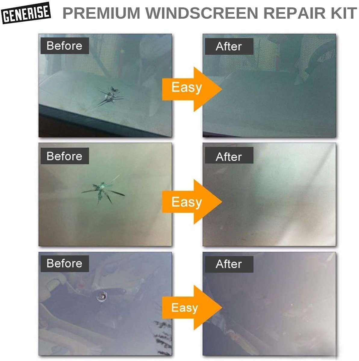 Windscreen Repair Kit Auto Windscreen Chip Repair Kit Tool for Chips, Cracks & Glass Repair - Inc...