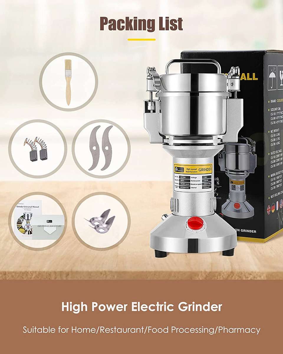 Electric Grain Mill Grinder Safety Upgraded Spice Grinder Pulverizer Stainless Steel Machine for ...