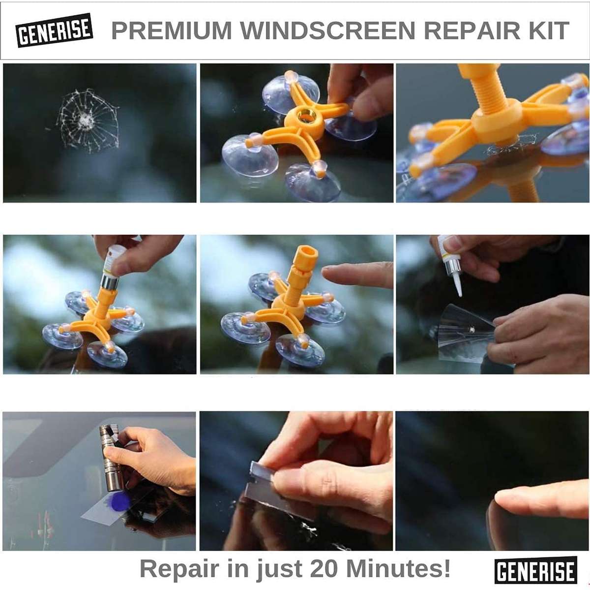 Windscreen Repair Kit Auto Windscreen Chip Repair Kit Tool for Chips, Cracks & Glass Repair - Inc...