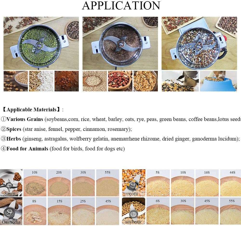 Electric Grain Mill Grinder Safety Upgraded Spice Grinder Pulverizer Stainless Steel Machine for ...