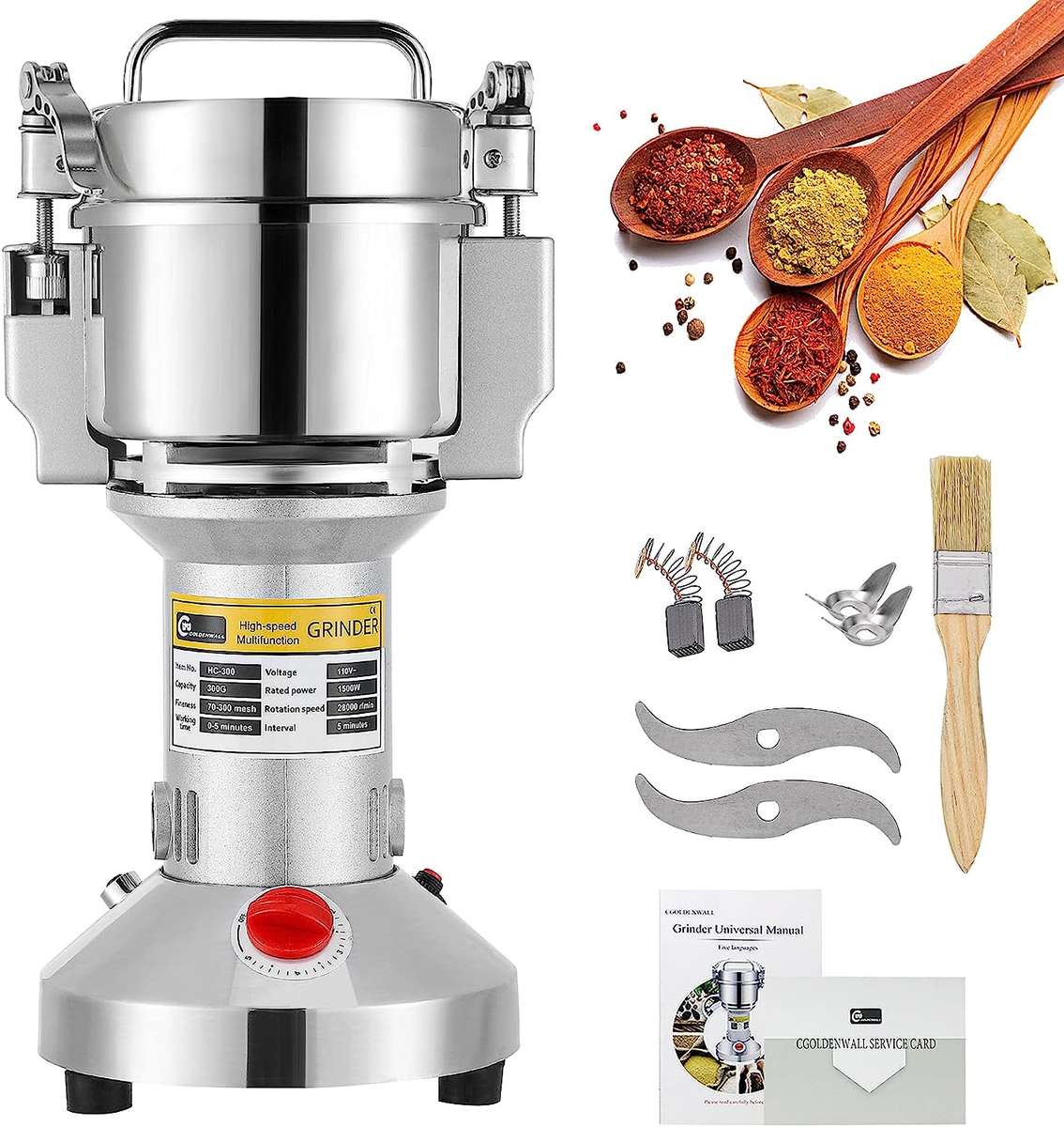 Electric Grain Mill Grinder Safety Upgraded Spice Grinder Pulverizer Stainless Steel Machine for ...