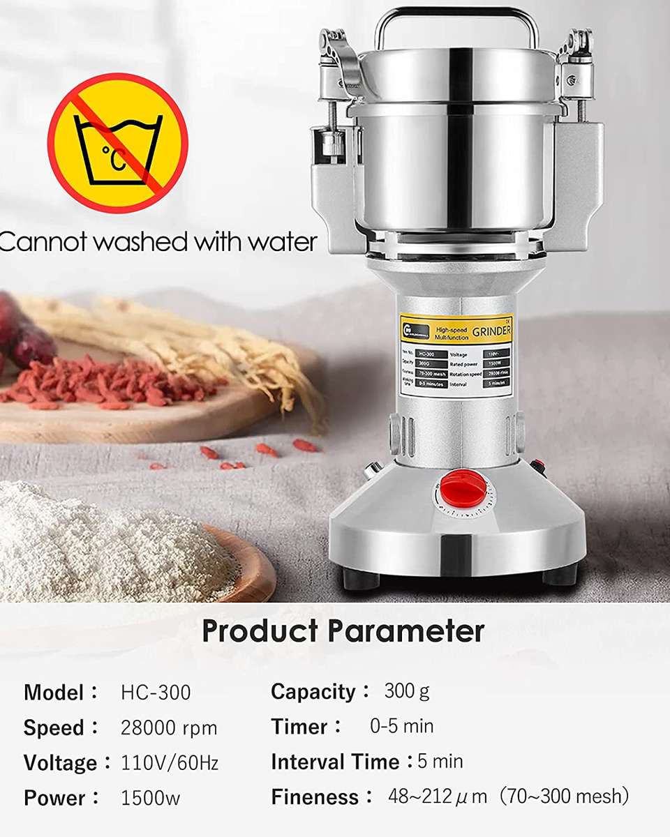 Electric Grain Mill Grinder Safety Upgraded Spice Grinder Pulverizer Stainless Steel Machine for ...