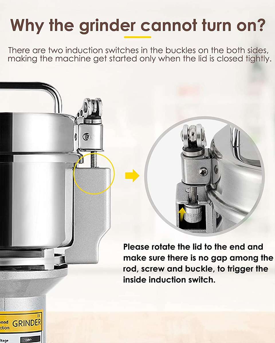 Electric Grain Mill Grinder Safety Upgraded Spice Grinder Pulverizer Stainless Steel Machine for ...