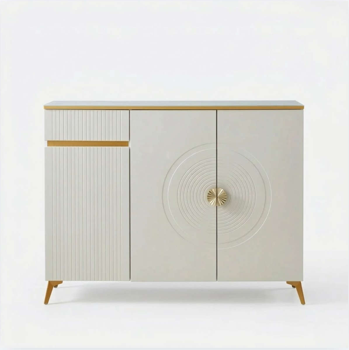 MFurn Modern White & Gold Shoe Cabinet  Slim Entryway Storage