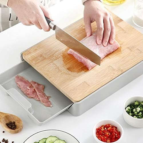 MHome Bamboo Cutting Board with Slide-Out Tray