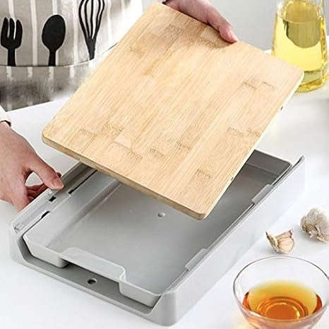 MHome Bamboo Cutting Board with Slide-Out Tray