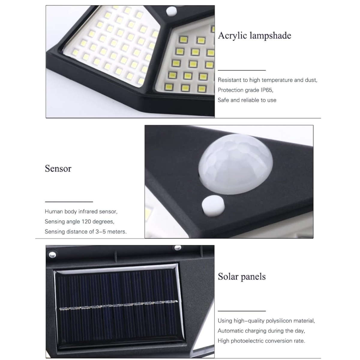 100 LED Solar Motion Sensor Wall Light  Outdoor Waterproof PIR Lamp with 3 Modes, 600LM Bright...