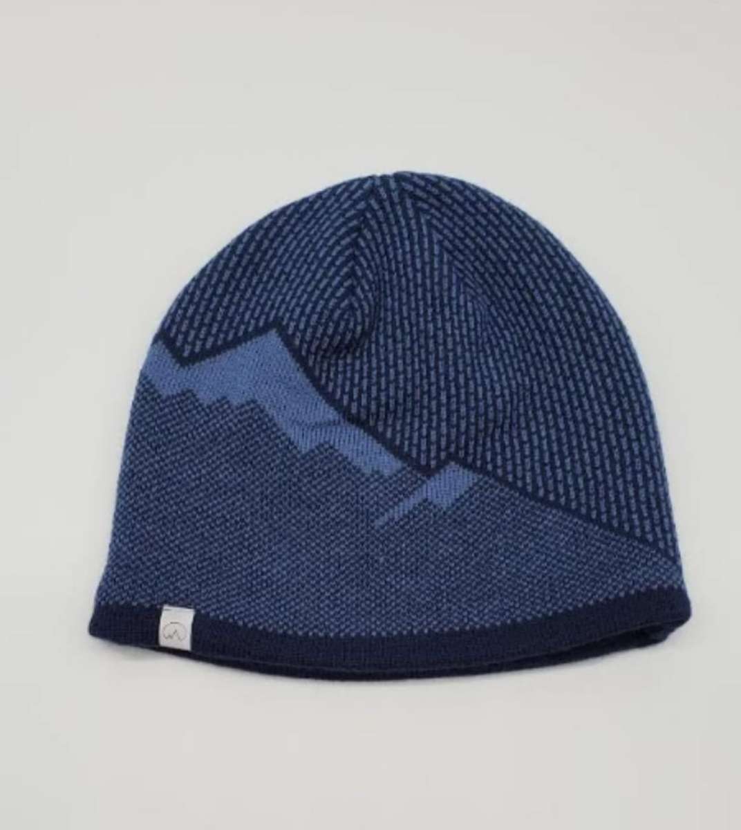 Sherpa Lined Knit Beanie  Warm Winter Hat with Mountain Pattern