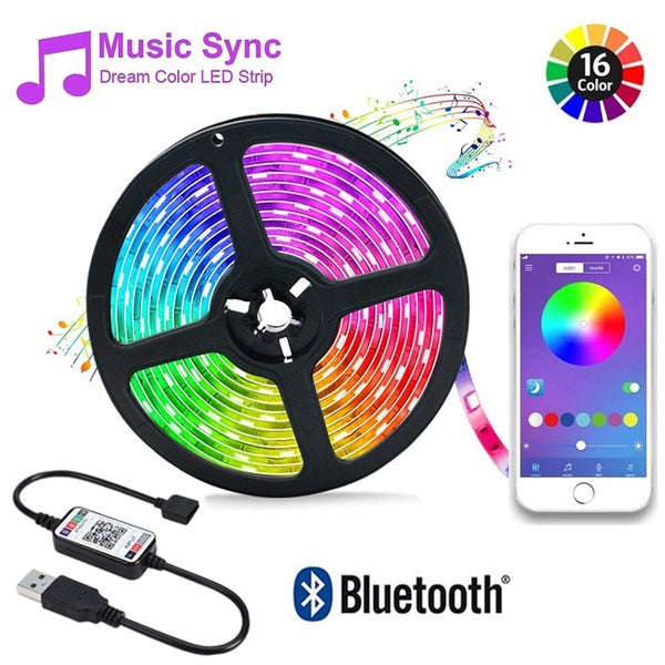 RGB Bluetooth LED Light Strip Set  5m Music Sync & Smart App Control