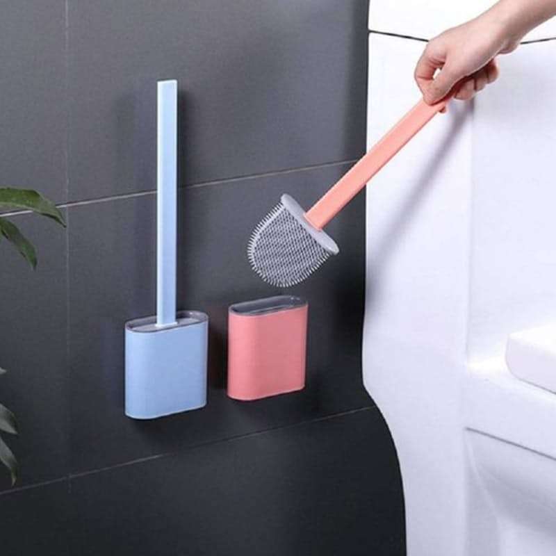 Wall Mountable Silicone Toilet Brush with Holder - Blue