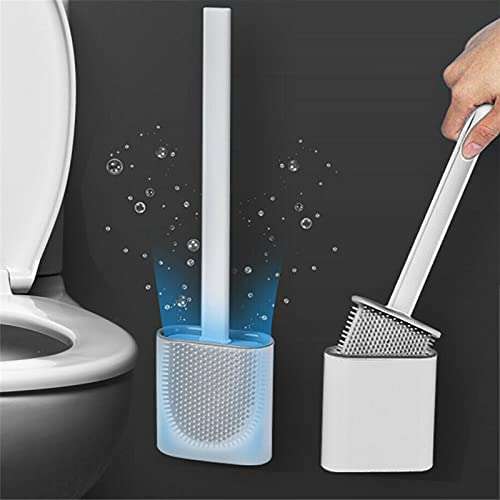 Wall Mountable Silicone Toilet Brush with Holder - Blue