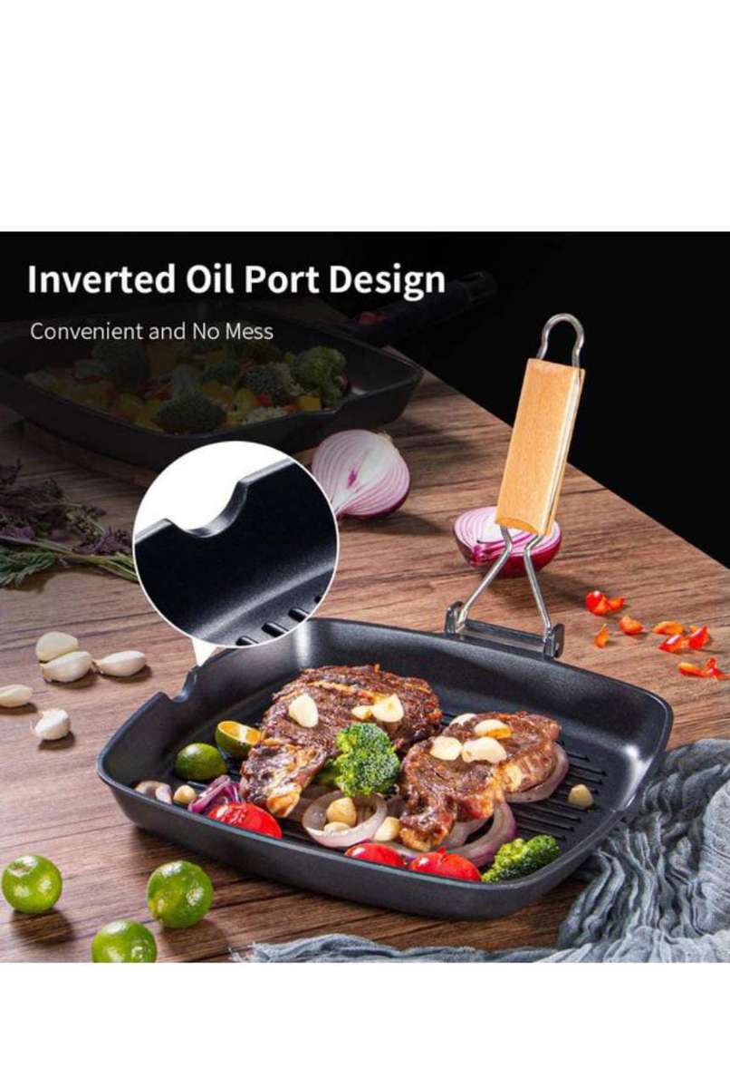 Non-Stick Grilling Pan with Foldable Handle