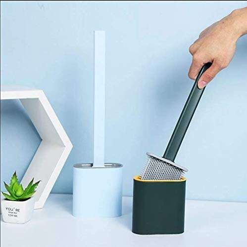 Wall Mountable Silicone Toilet Brush with Holder - Blue