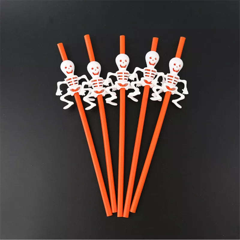 Halloween Party Plastic Drinking Straws -  Skeleton Skull - 20 straws