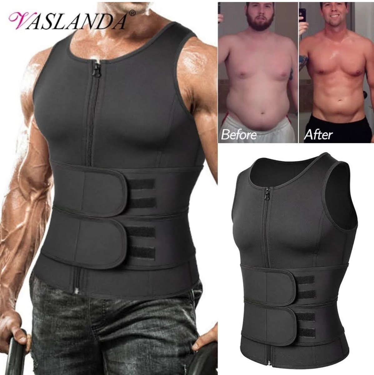 Men Neoprene Sauna Vest Sweat Body Shaper Waist Trainer Fat Burner Shapewear