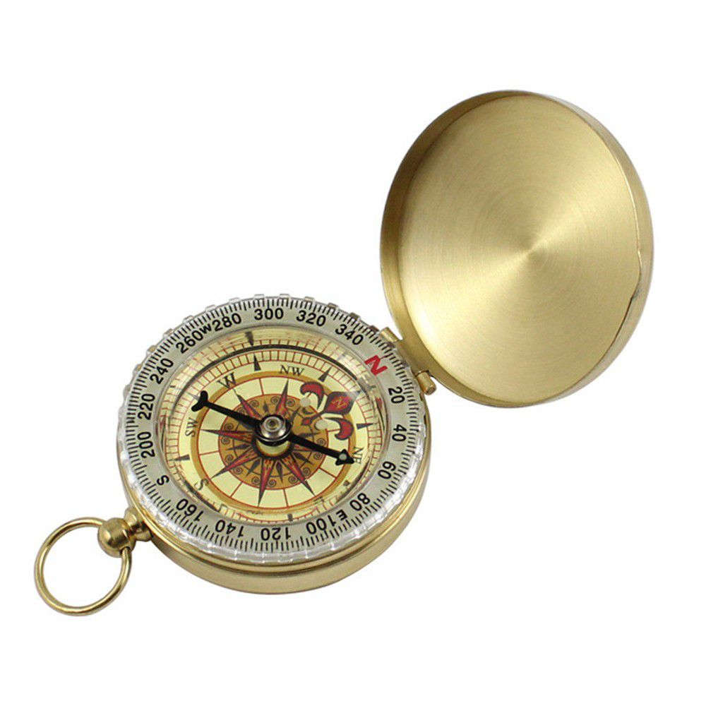 Portable Metal Shell Pocket Noctilucent Compass Tool - Golden