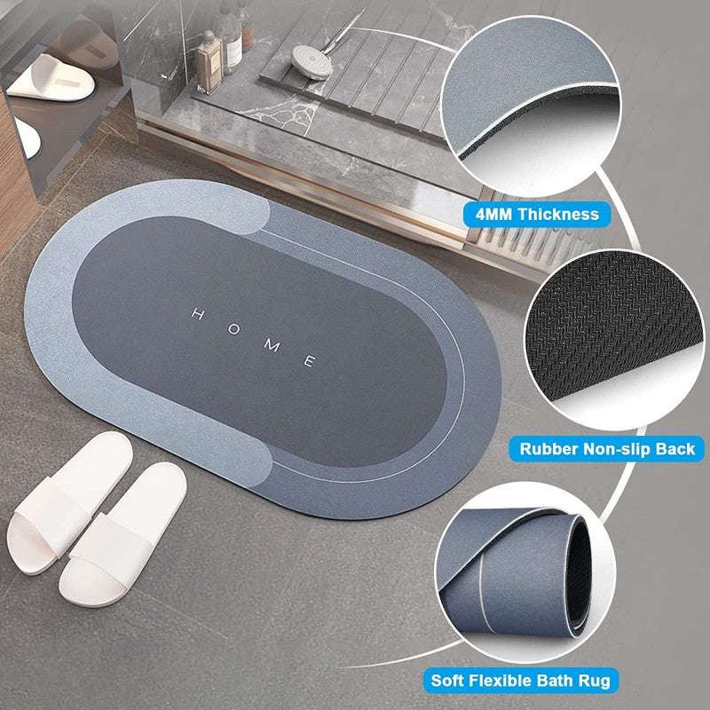 Bath Mat Water Absorbent Non-Slip, Water Absorbent Bath Carpet For Bathroom, Shower Room, Tub, En...